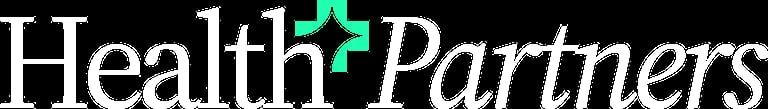 HealthPartners logo with white text and green cross symbol on black background